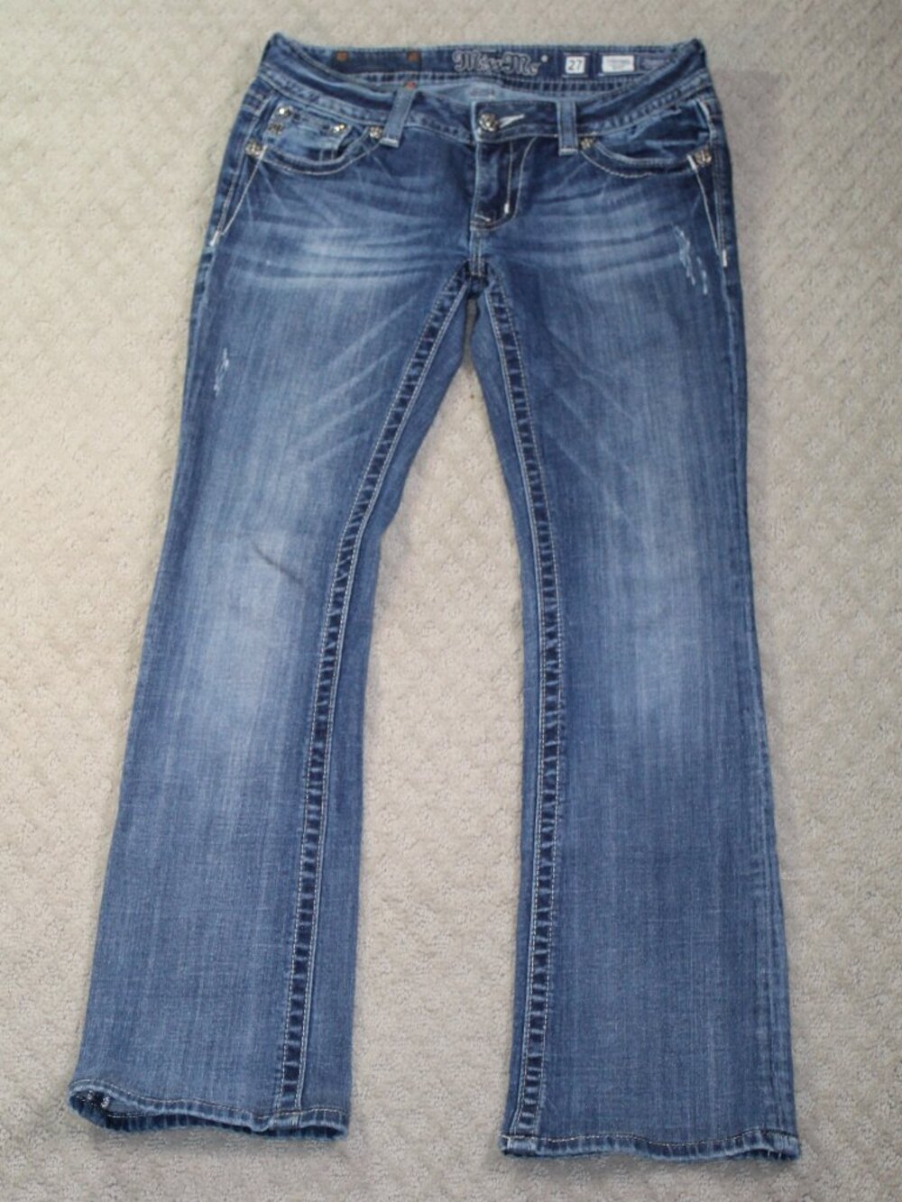 Miss Me Jeans Size 27 Blue Denim Boot Bootcut Low Rise Flap Pocket Vtg Y2K